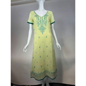 Elya Embroidered Dress S Side Slit Green